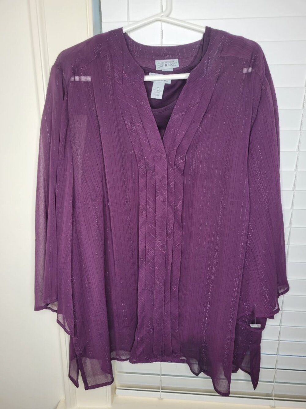 Catherines 2X Top & Tank Set blouse Purple Sheer Overlay Contemporary comfort